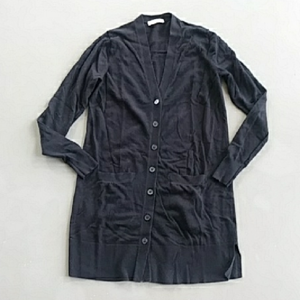 LOFT Black Button Front Long Line Cardigan